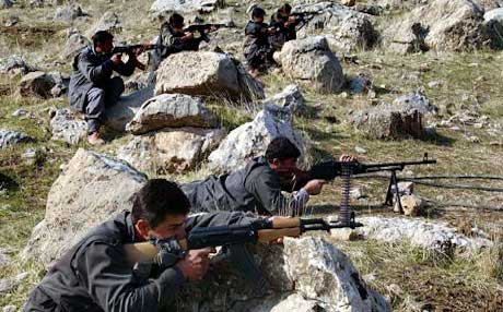PJAK fighters training at one of their bases in the Qnadil mountains near the Iranian border. Photo: AP