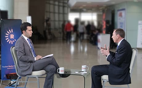 David Petraeus speaking to Rudaw on the sidelines of the Sulaimani Forum earlier this month.
