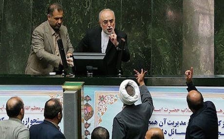 Ali Akbar Salehi, head of Iran's atomic energy organization facing angry hardline MPs inside parliament. Photo: TASNIM