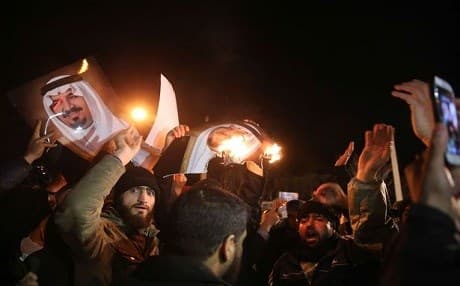 Angry Iranian protesters outside the Saudi embassy in Tehran. AFP photo