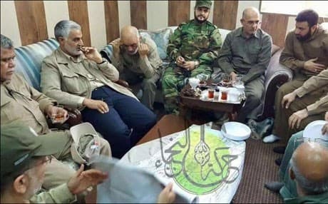 Qassem Suleimani with Shiite military commanders, reportedly near Fallujah. Photo: Al-Masdar..