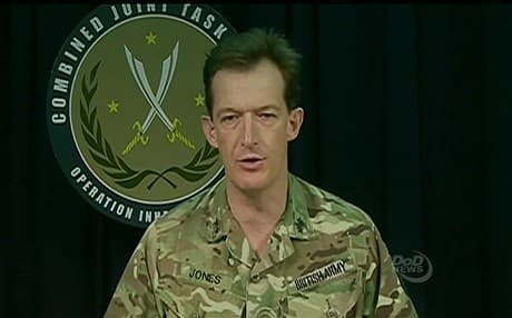 Maj. Gen. Rupert Jones, Deputy Commander for Combined Joint Task Force for Operation Inherent Resolve, speaking to reporters on Wednesday. Photo: US Department of Defense video