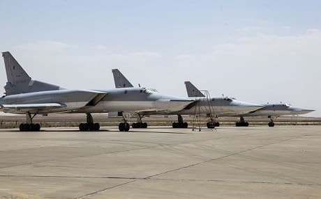 Russian Tu-22s in Iran last August. AP file photo.