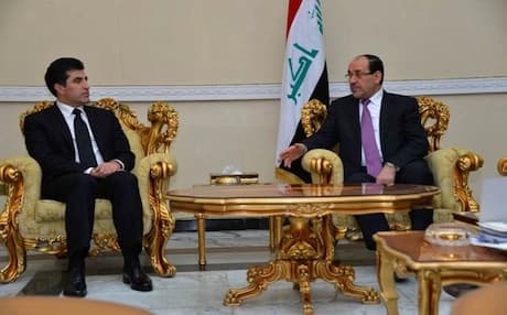 Kurdistan Region Prime Minister Nechirvan Barzani (L) with Iraqi Prime Minister Nuri al-Maliki. Photo: pmo.iq