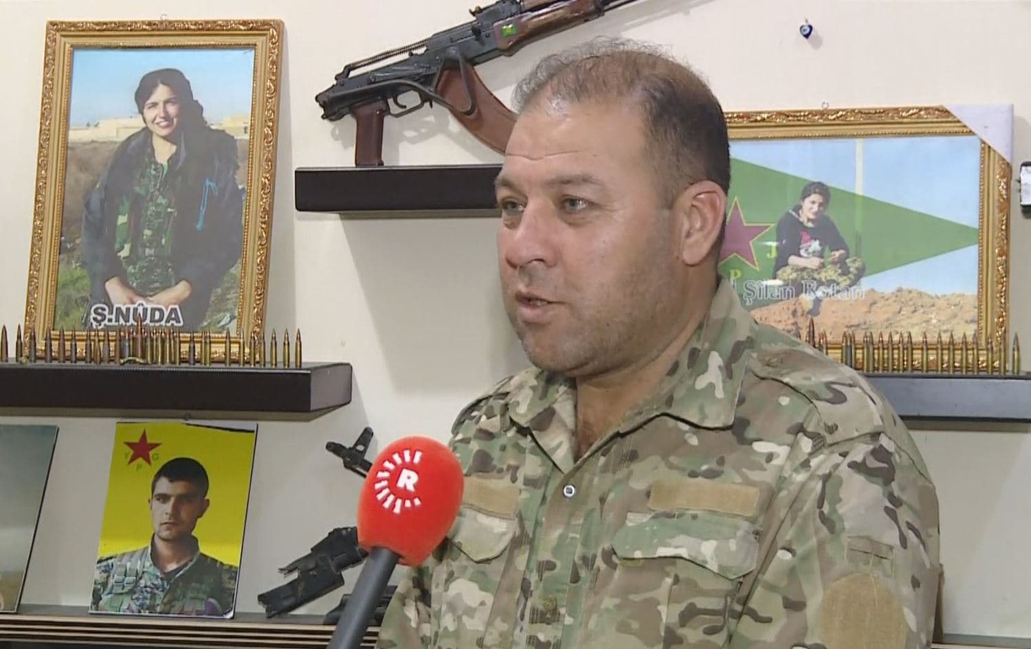 Head of the Syrian Democratic Forces (SDF) press office Mustafa Bali speaks to Rudaw in Hasaka, northern Syria on October 11, 2019. Photo: Rudaw