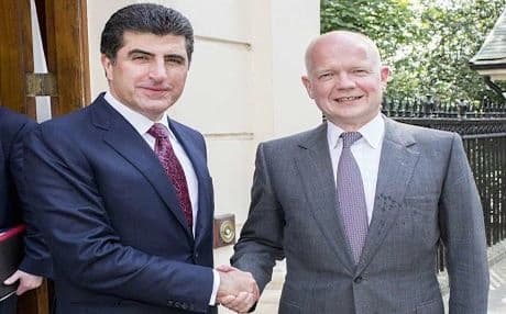 Kurdistan Region Prime Minister Nechirvan Barzani (L) with British Foreign Secretary William Hague. Photo: KRG