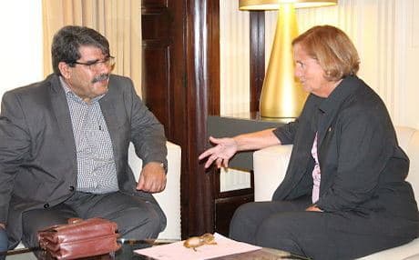PYD Leader Salih Muslim met in Barcelona with the president of the Catalan Parliament, Nuria de Gispert. Photo courtesy of Catalan Parliament
