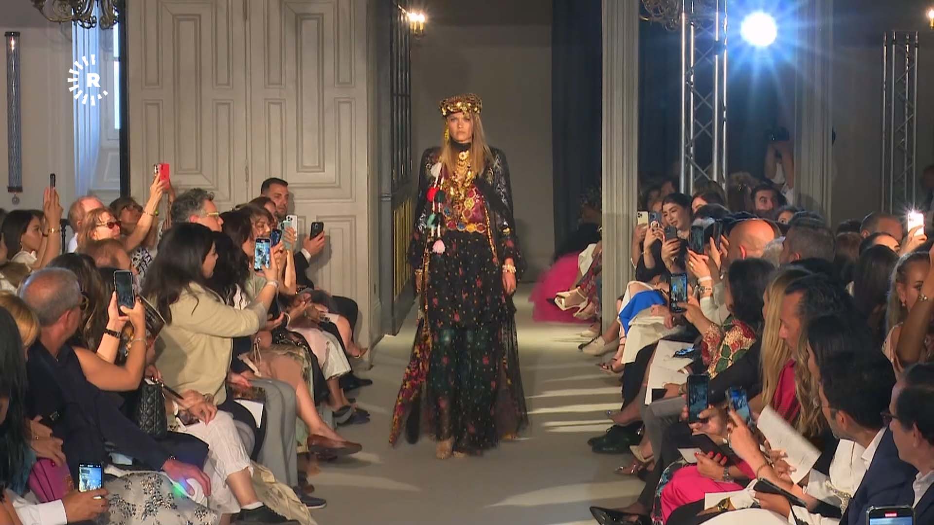Models wearing Kurdish traditional clothes designed by Lara Dizeyee during a fashion show in Paris on July 3, 2023. Photo: Rudaw