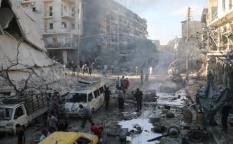The city of Aleppo after the first coalition airstrikes in December. AFP file photo.