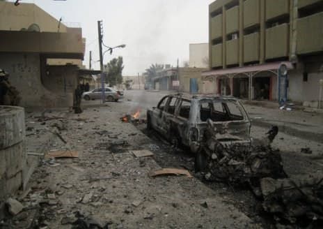 A steet in Kirkuk after the ISIS attack that killed dozens of Peshmerga soldiers late last month.  AP photo.