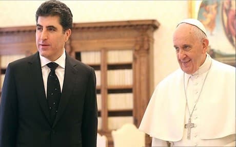 Prime Minister Barzani with Pope Francis.  AFP photo.