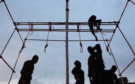 Workers in Iran preparing gallows for executions. IRNA photo.