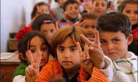 Kurdish children at school, ANF Photo. 