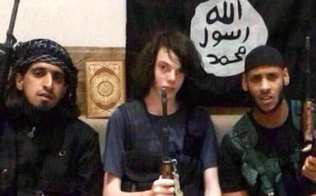 Twitter Photo: An image believed to be Jake Bilardi with ISIS militants in Iraq.
