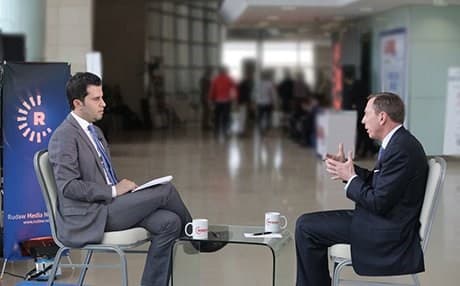 David Petraeus speaking to Rudaw on the sidelines of the Sulaimani Forum earlier this month.