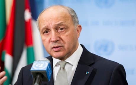 Laurent Fabius, Minister for Foreign Affairs of France and President of the Security Council for the month of March, briefs journalists on Friday’s Security Council open debate on the victims of attacks and abuses on ethnic or religious grounds in the Middle East. Photo: UN