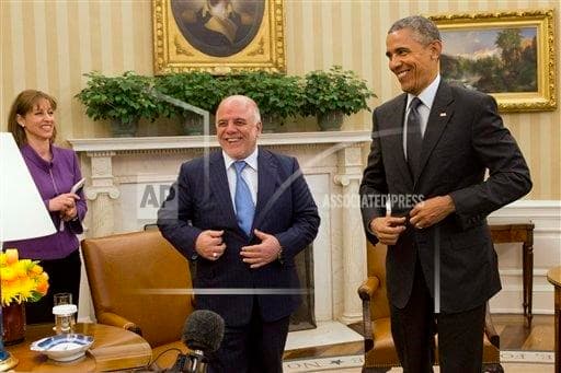 Iraqi Prime Minister Haider Al-Abadi and President Barack Obama. AP file photo. 