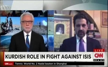 Talabani with CNN's Wolf Blitzer. Photo: CNN website.