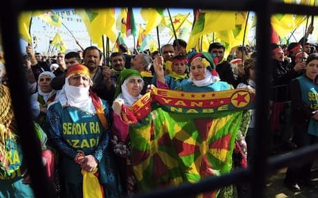Supporters of the PKK celebrate Ocalan's peace initiative in Diyarbakir. March 2013. Photo: AFP