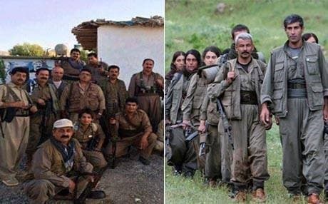 KDPI fighters (left) and PKK guerrillas (right) seen in these file photos.