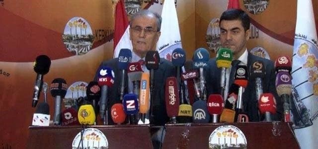 An image grab of Kirkuk press conference broadcast by Rudaw. 