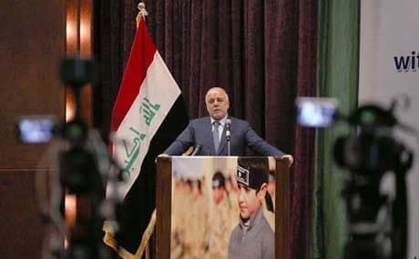 Haider al-Abadi at the international conference on reducing child recruitment in Baghdad. Photo: Rudaw. 