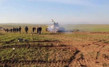 Screenshot of Peshmerga forces advancing on ISIS positions west of Mosul. Footage provided by Peshmerga