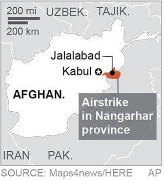 Graphic locates an airstrike in Afghanistan. AP file photo. 