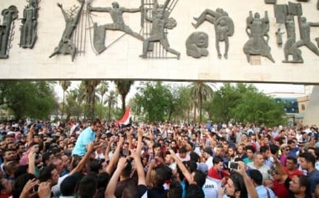 Iraqis take part in a demonstration and gathered in Tahrir square in Baghdad. Photo: AFP 