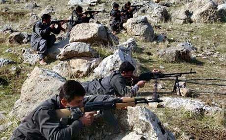 PJAK fighters training at one of their bases in the Qnadil mountains near the Iranian border. AP file photo.