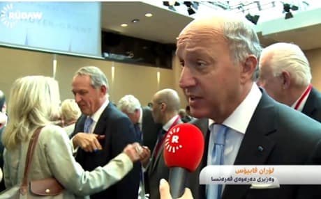 A screen grab of Laurent Fabius speaking to Rudaw. Rudaw photo. 