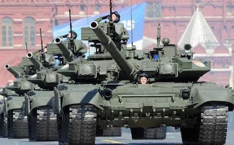 Russian T-90 tanks at a military parade in Moscow. Photo: AFP
