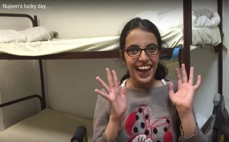 Nujeen Mustafa on her lucky day. Photo: screenshot from YouTube video.