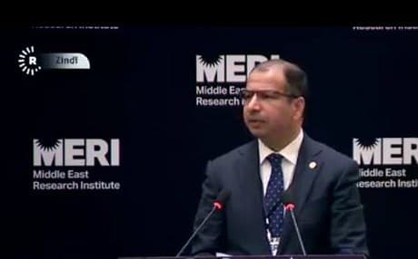 Salim Jabouri gives his speech at MERI Forum in Erbil. Photo: Rudaw