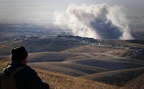 Plums of smoke rising inside Shingal Thursday. Photo: Rudaw. 