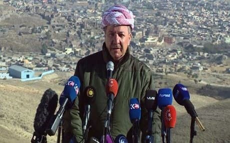 President Barzani speaking to reporters in Shingal. Rudaw photo.