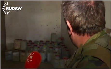 A Peshmerga bomb disposal engineer shows Rudaw TV an ISIS bomb-making workshop in Shingal.