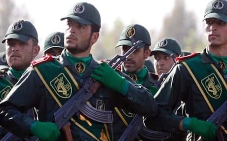 Iranian revolutionary guards at a military parade, 2008. AP photo