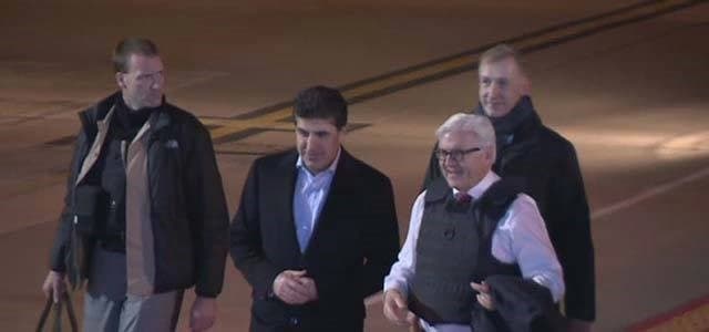 Screen grab of Frank-Walter Steinmeier and Nechirvan Barzani at Erbil airport Monday night. Rudaw footage. 