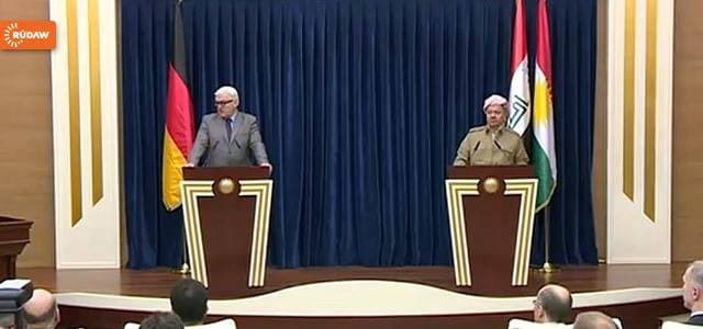 Screen grab of German Foreign Minsiter, Frank-Walter Steinmeier, and Kurdish President Masoud Barzani. Rudaw photo