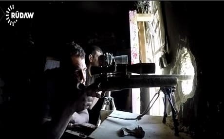 Screen grab of an Iraqi army marksman in Ramadi. Rudaw footage. 