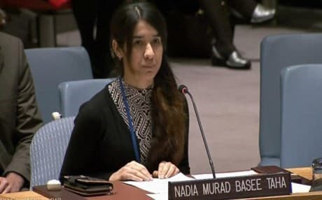 Nadia Murad addressing the UN Security Council about her experience as an ISIS captive and the plight of Yezidi Kurds. Photo: UNTV