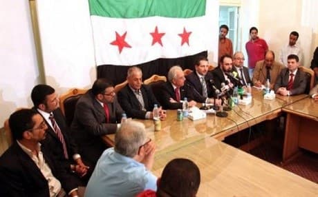 Syrian opposition leaders holding one of their early gatherings in Istanbul, Turkey. 2011. AFP file photo