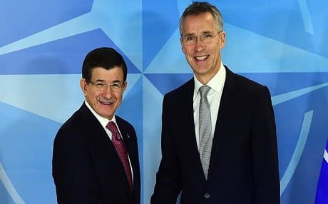 Prime Minister Ahmet Davutoglu and NATO Secretary General Jens Stoltenberg .AFP File Photo. 