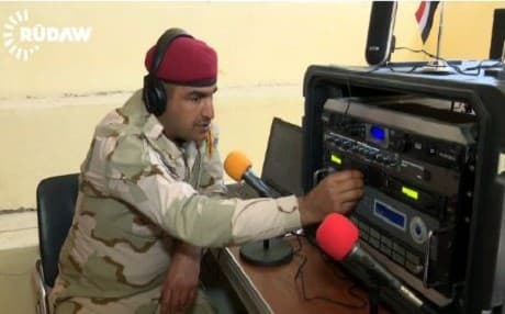 An Iraqi army radio broadcaster near Makhmour. 