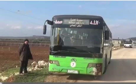 Screen grab of a bus carrying rebels from Turkey to Syria. 