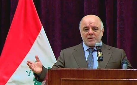 Screen grab of the Iraqi Prime Minister Haider al-Abadi  speaking at the National Reconciliation Conference in Baghdad. 