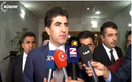 Screenshot of Kurdish Prime Minister Nechirvan Barzani speaking to reporters on February 27, 2016. 