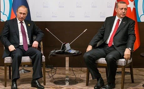 Russian President Vladimir Putin and Turkish President Recep Tayyip Erdogan. AP File Photo. 