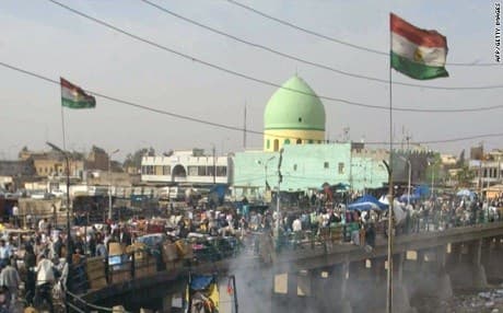 Kurdish flags fly over the city of Kirkuk. AFP File Photo.